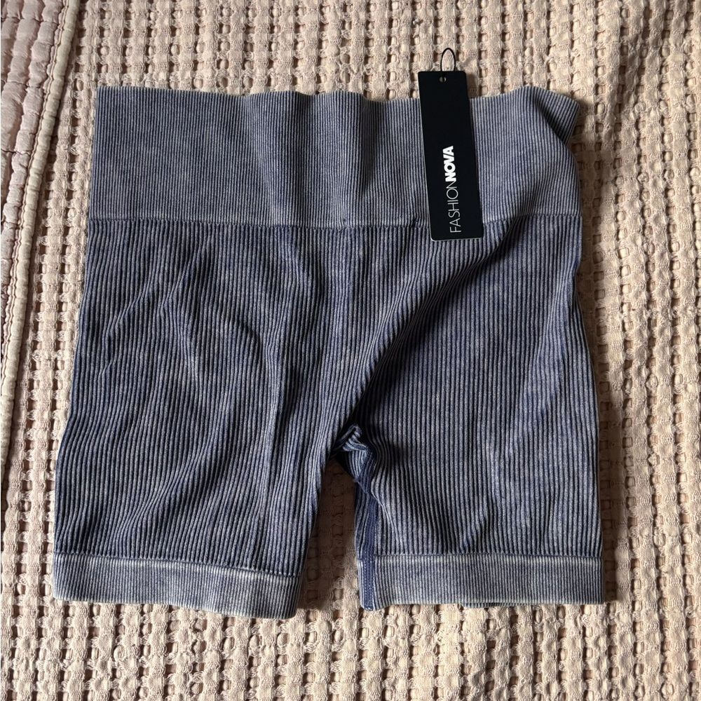 Fashion Nova Washed Blue Ribbed Shorts